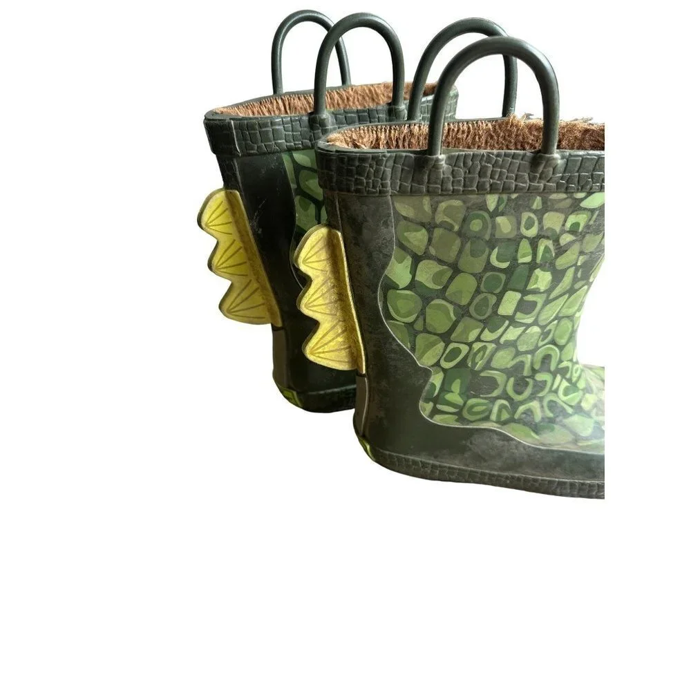UnBranded Kids Rain Boots Unisex Green Print Size 9/10 SKU 2266